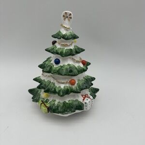 Vintage Christmas Tree Bone China by Brinn's Wind Up Music Plays Silent Night 8"